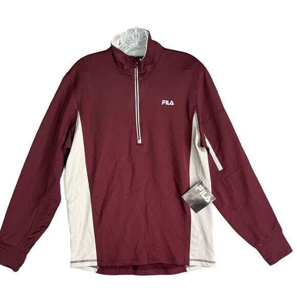 Fila Sweater Mens Medium Sentinel Half Zip Pullover Sweatshirt Burgundy NWT - Picture 1 of 10